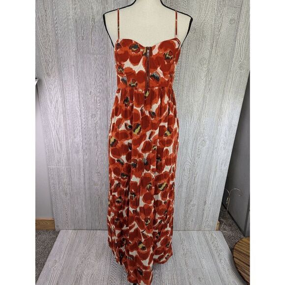 Elle Women's Medium Red Orange Spaghetti Strap Maxi Dress Gown Sundress - Picture 1 of 8
